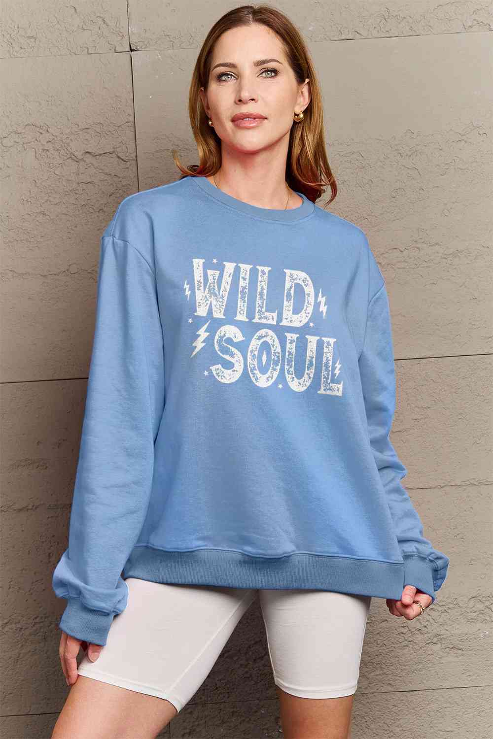 Simply Love Full Size WILD SOUL Graphic Sweatshirt BLUE ZONE PLANET