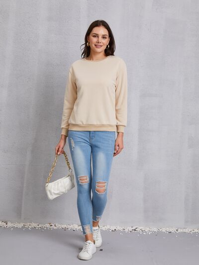 Round Neck Dropped Shoulder Sweatshirt Trendsi