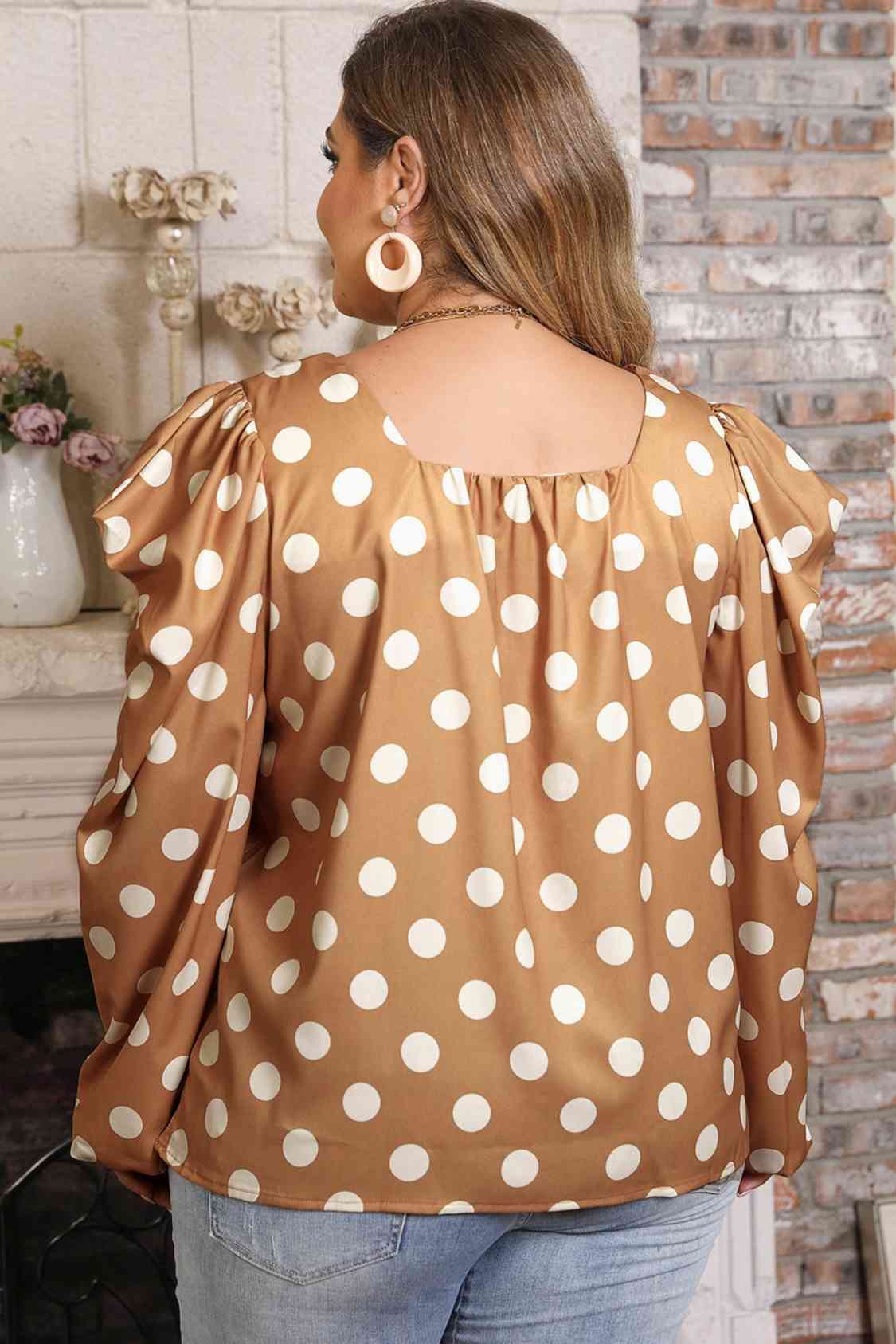 Plus Size Polka Dot Long Sleeve Blouse BLUE ZONE PLANET