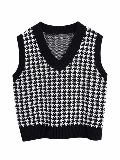 Houndstooth V-Neck Sweater Vet BLUE ZONE PLANET