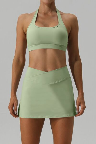 Blue Zone Planet |  Halter Neck Tank and Slit Skirt Active Set BLUE ZONE PLANET