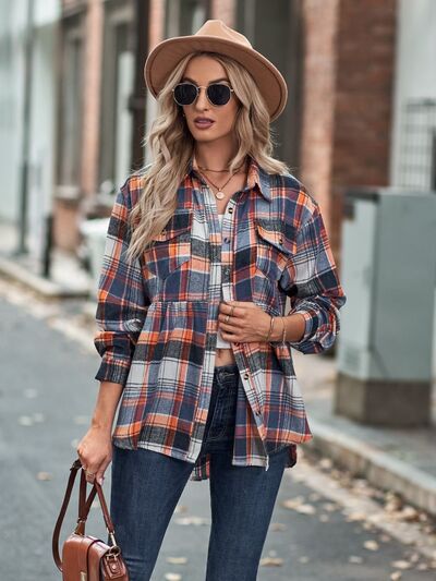 Blue Zone Planet |  Plaid Button Up Dropped Shoulder Shirt BLUE ZONE PLANET