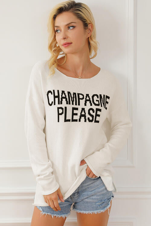 CHAMPAGNE PLEASE Long Sleeve Slit Sweater BLUE ZONE PLANET