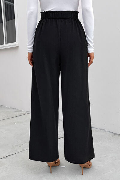 Blue Zone Planet |  High Waist Ruched Pocketed Wide Leg Pants BLUE ZONE PLANET