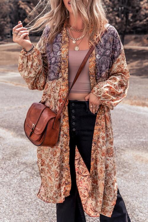 Floral Tassel Tied Open Front Long Sleeve Cardigan BLUE ZONE PLANET