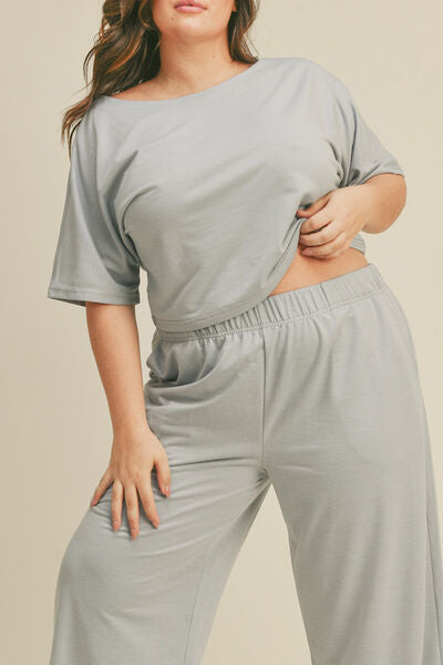 Blue Zone Planet |  Kimberly C Full Size Short Sleeve Cropped Top and Wide Leg Pants Set BLUE ZONE PLANET