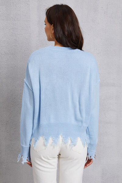 Lip Fringe Round Neck Sweater-TOPS / DRESSES-[Adult]-[Female]-2022 Online Blue Zone Planet