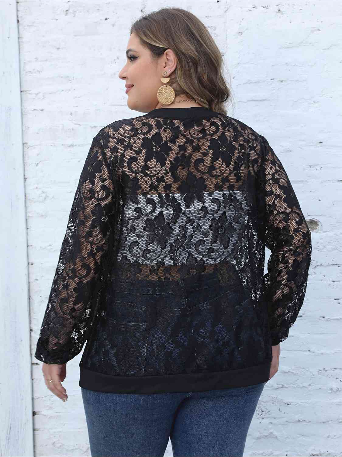 Plus Size Lace Open Front Cardigan BLUE ZONE PLANET