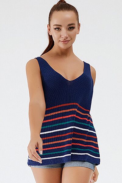 Blue Zone Planet |  Striped V-Neck Wide Strap Tank BLUE ZONE PLANET