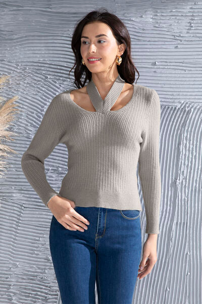 Blue Zone Planet |  Halter Neck Long Sleeve Sweater BLUE ZONE PLANET