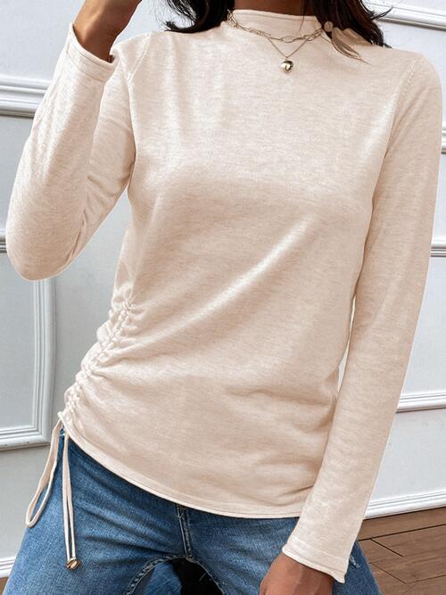 Drawstring Mock Neck Long Sleeve T-Shirt BLUE ZONE PLANET