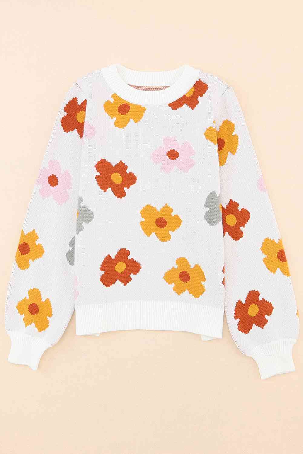 Floral Round Neck Sweater BLUE ZONE PLANET