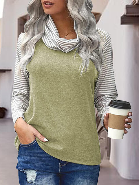 Striped Turtleneck Long Sleeve T-Shirt BLUE ZONE PLANET