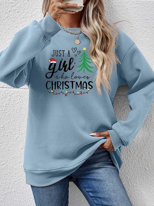 Letter Graphic Round Neck Sweatshirt BLUE ZONE PLANET