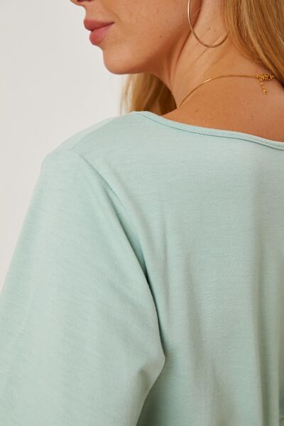 Boat Neck Lantern Sleeve Blouse Trendsi