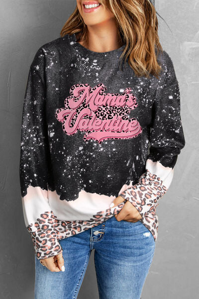 MAMA'S VALENTINE Leopard Round Neck Sweatshirt BLUE ZONE PLANET