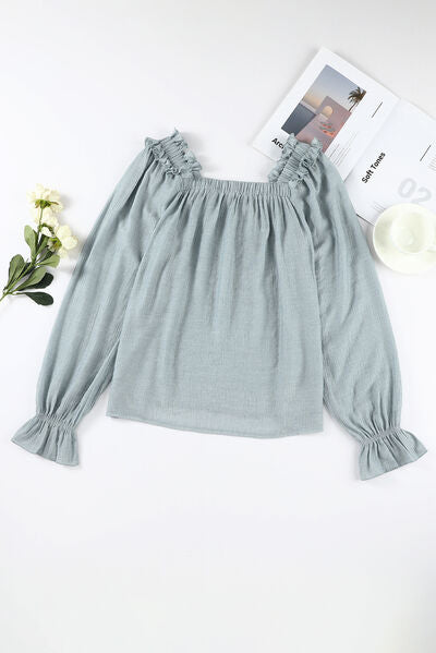 Frill Trim Flounce Sleeve Blouse BLUE ZONE PLANET