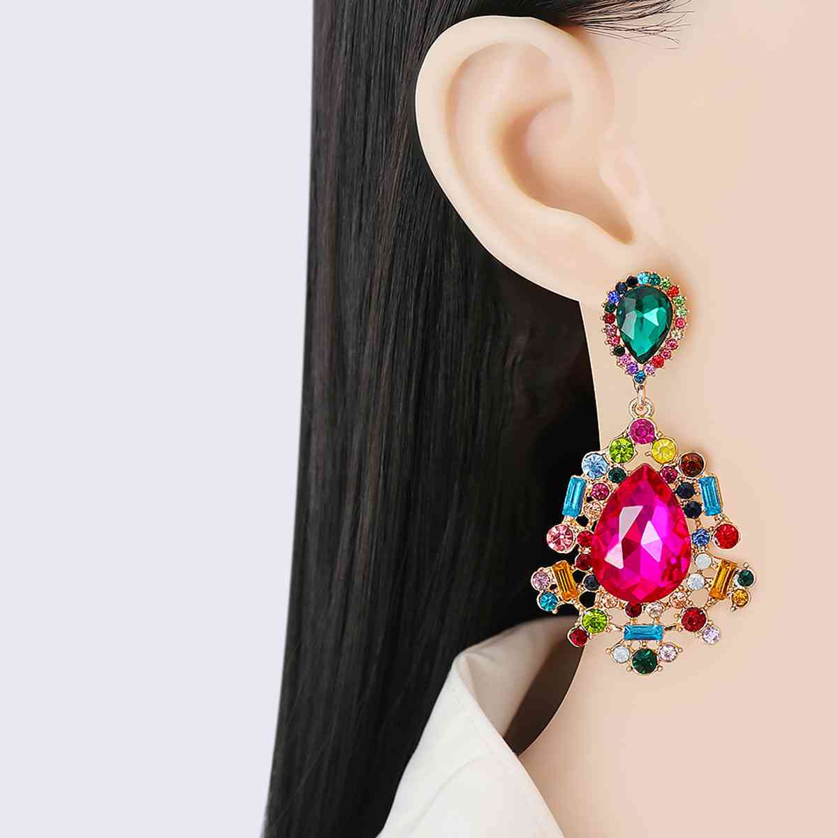 Teardrop Shape Rhinestone Alloy Dangle Earrings BLUE ZONE PLANET