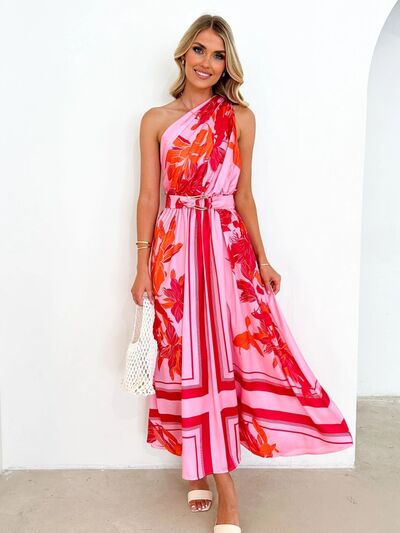 Printed Ruched One Shoulder Dress Trendsi