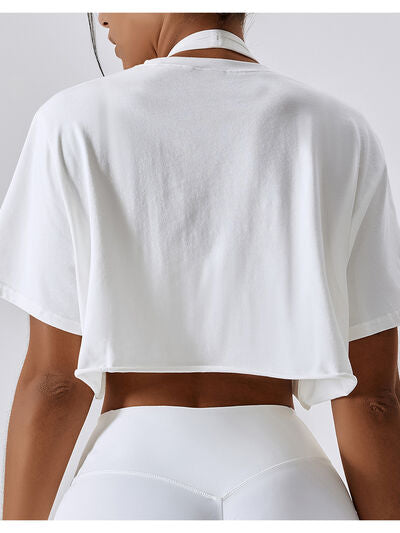 Cropped Round Neck Short Sleeve Active Top Trendsi
