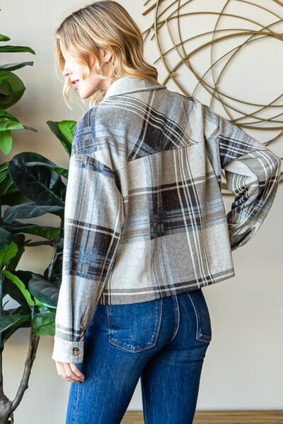 Reborn J Plaid Button Up Long Sleeve Shacket BLUE ZONE PLANET