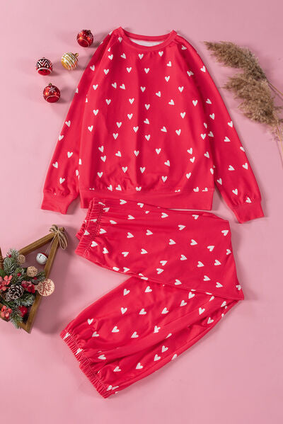 Heart Round Neck Top and Pants Set Trendsi