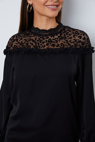 Leopard Frill Flounce Sleeve Blouse Trendsi