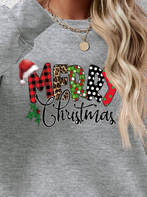 MERRY CHRISTMAS Round Neck Dropped Shoulder Sweatshirt BLUE ZONE PLANET