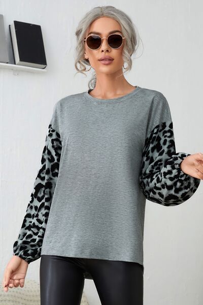 Leopard Round Neck Dropped Shoulder T-Shirt BLUE ZONE PLANET