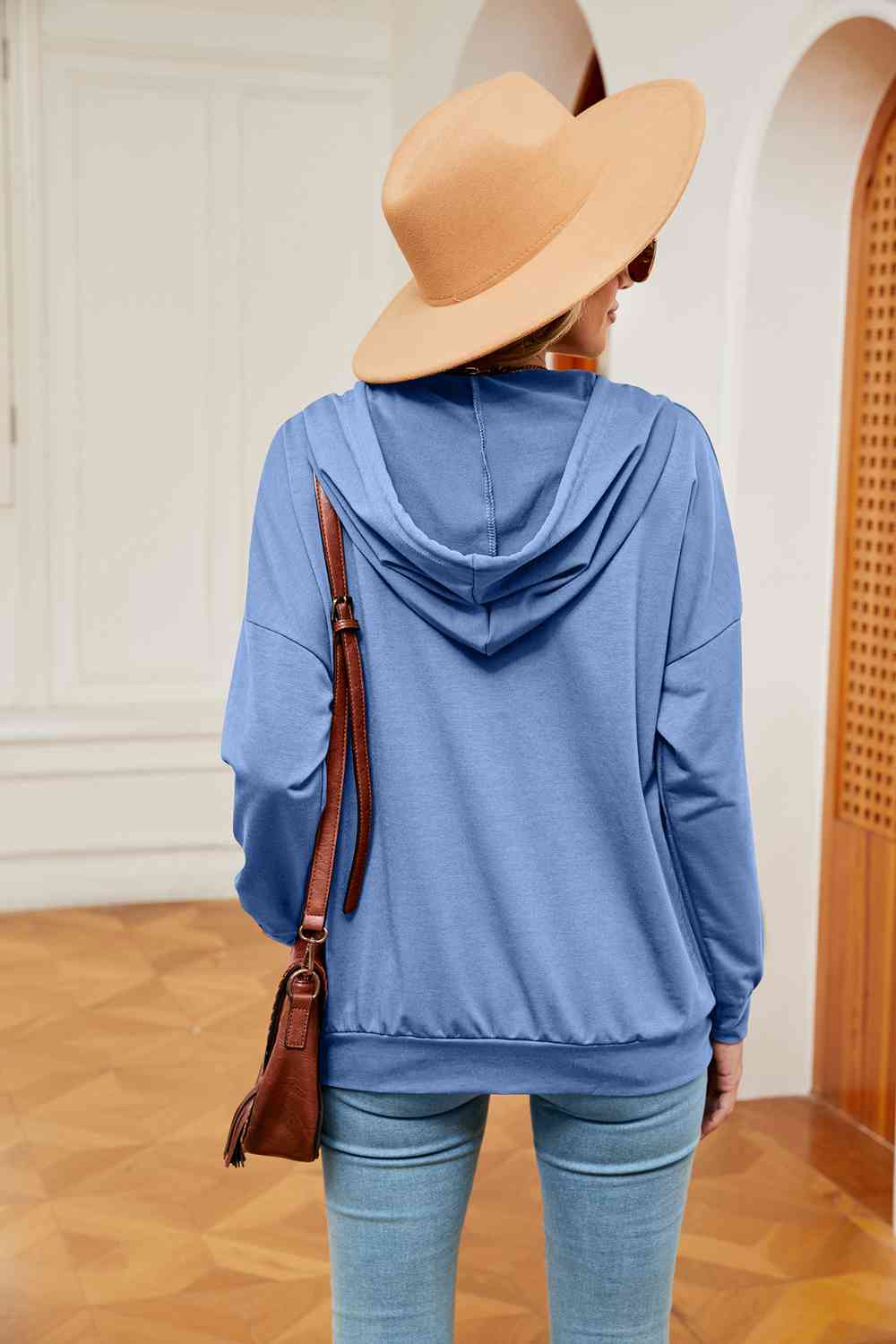 Quarter-Snap Drawstring Hoodie BLUE ZONE PLANET