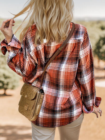 Plaid Button Up Dropped Shoulder Shirt Trendsi