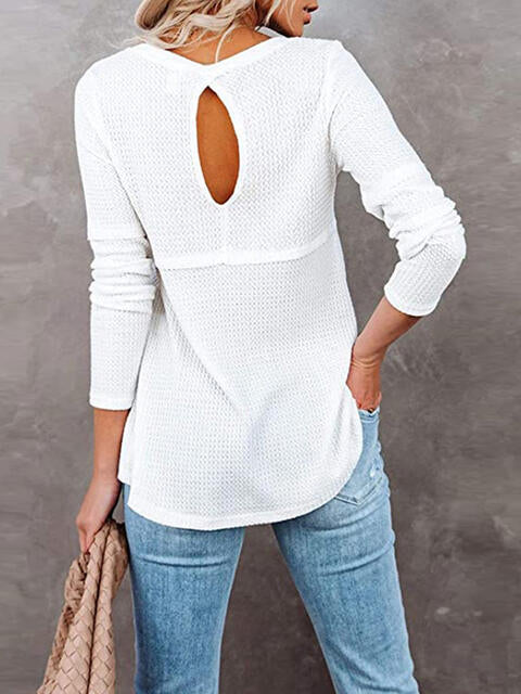 Cutout Round Neck Long Sleeve T-Shirt BLUE ZONE PLANET