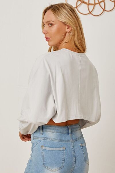 Round Neck Dropped Shoulder Cropped Sweatshirt Trendsi