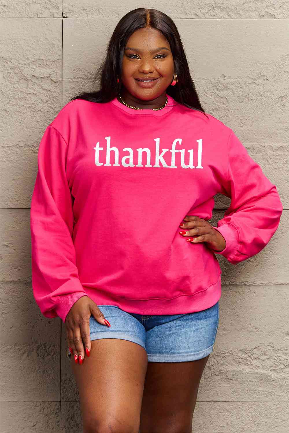 Simply Love Full Size THANKFUL Graphic Sweatshirt BLUE ZONE PLANET