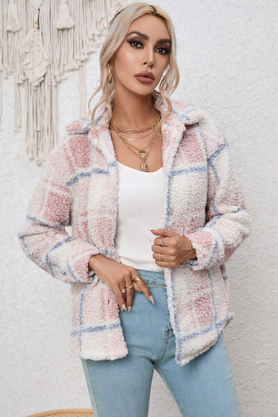 Blue Zone Planet |  Plaid Button Up Collared Neck Long Sleeve Shacket BLUE ZONE PLANET