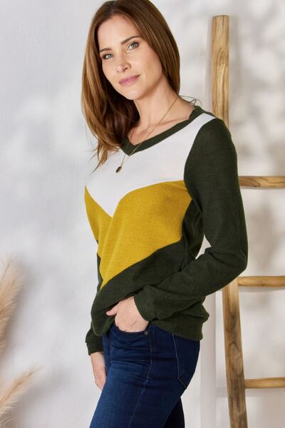 Hailey & Co Full Size Colorblock V-Neck Blouse Trendsi