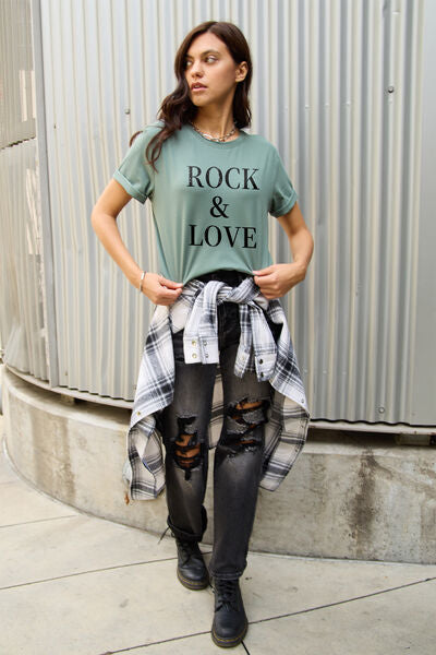 Simply Love Full Size ROCK ＆ LOVE Short Sleeve T-Shirt-TOPS / DRESSES-[Adult]-[Female]-2022 Online Blue Zone Planet