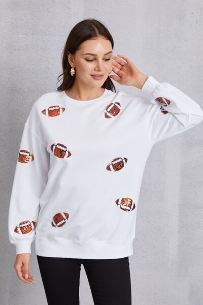 Football Sequin Patch Long Sleeve Sweatshirt Trendsi