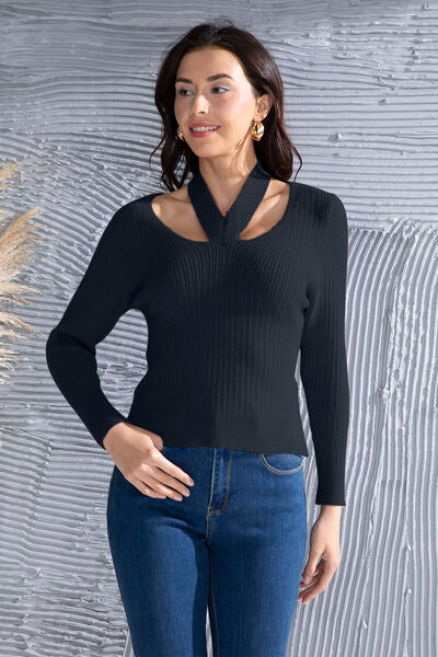 Blue Zone Planet |  Halter Neck Long Sleeve Sweater BLUE ZONE PLANET