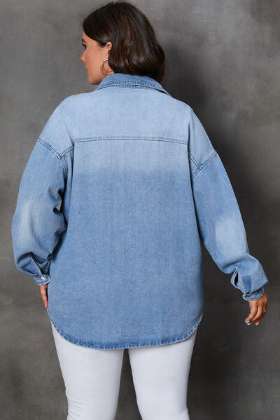 Blue Zone Planet |  Plus Size Button Up Pocketed Denim Top BLUE ZONE PLANET