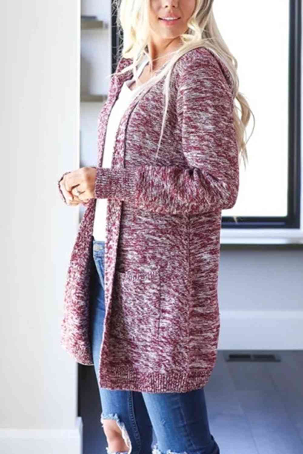 Heathered Open Front Cardigan with Pockets BLUE ZONE PLANET