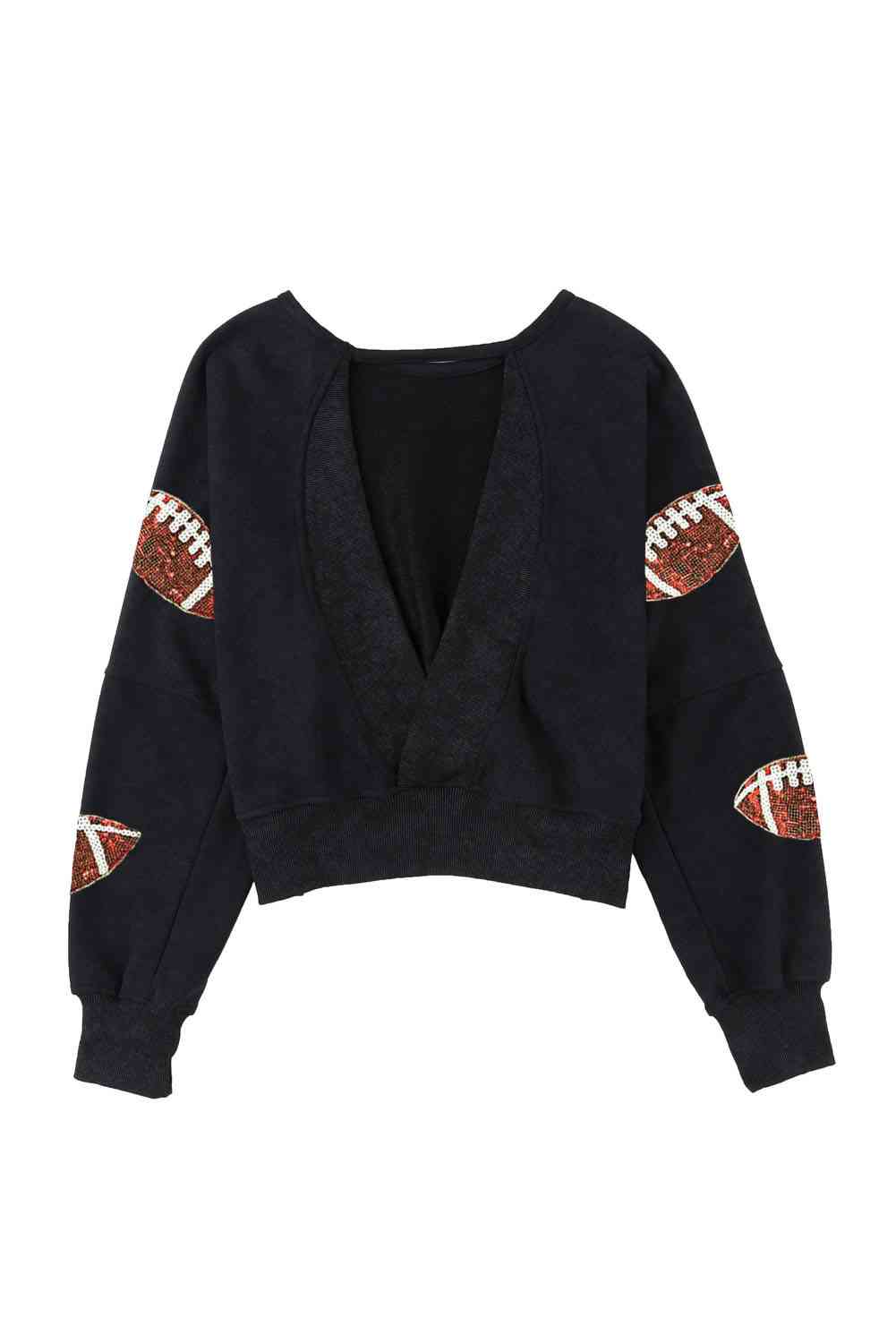 Sequin Football Patch Open Back Sweatshirt BLUE ZONE PLANET