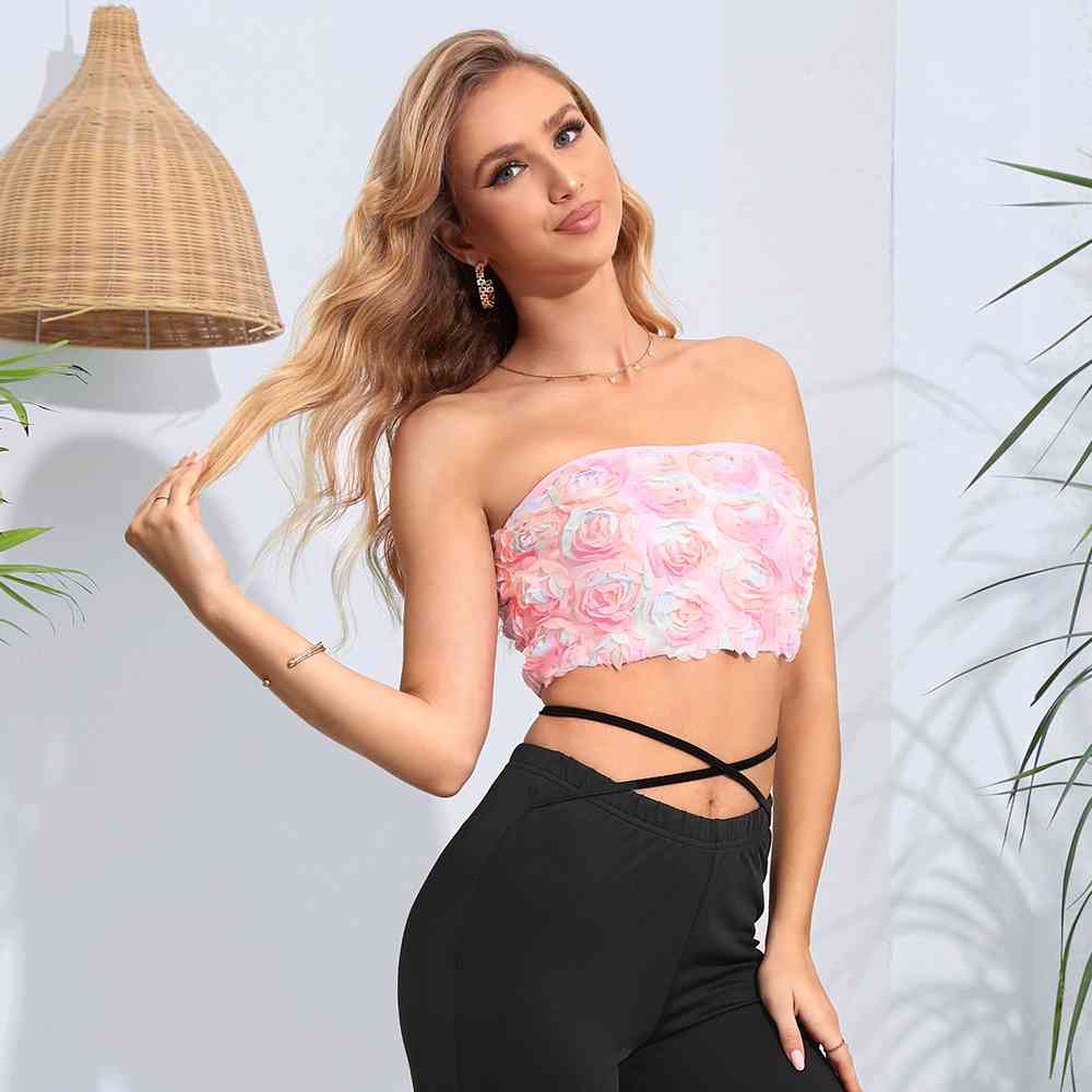 Floral Detail Cropped Tube Top BLUE ZONE PLANET