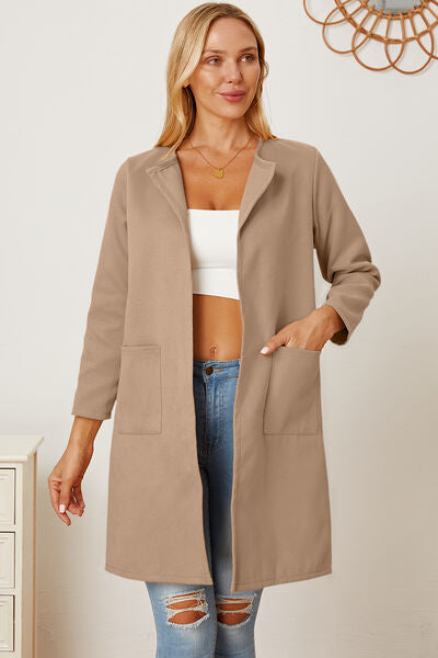 Open Front Pocketed Long Sleeve Coat-TOPS / DRESSES-[Adult]-[Female]-Khaki-S-2022 Online Blue Zone Planet