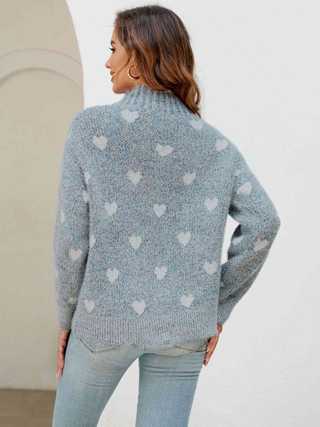 Heart Mock Neck Sweater BLUE ZONE PLANET