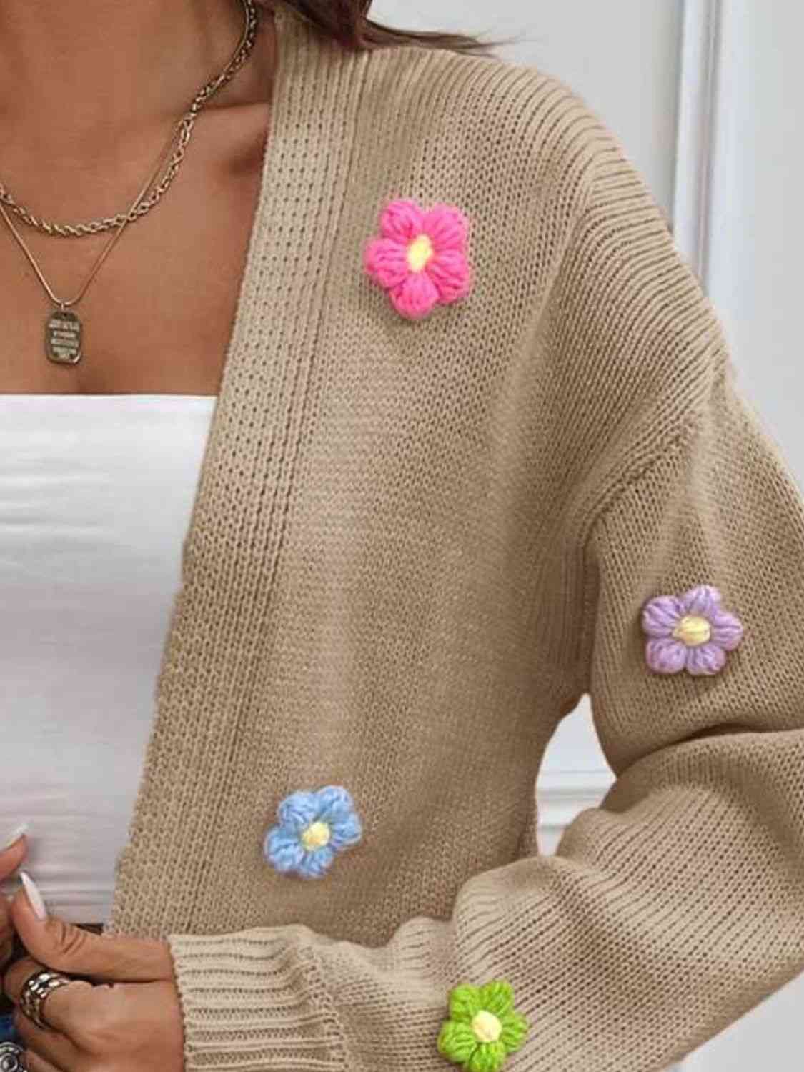 Floral Long Sleeve Open Front Cardigan BLUE ZONE PLANET