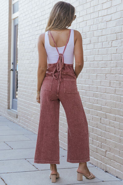 Texture Spaghetti Strap Square Neck Overalls Trendsi