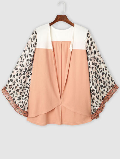 Plus Size Waffle-Knit Frill Leopard Cover Up Trendsi