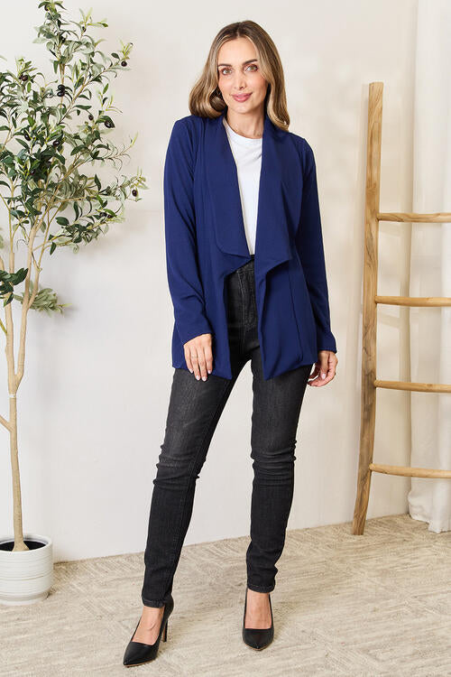 Heimish Full Size Statement Neck Open Front Blazer BLUE ZONE PLANET