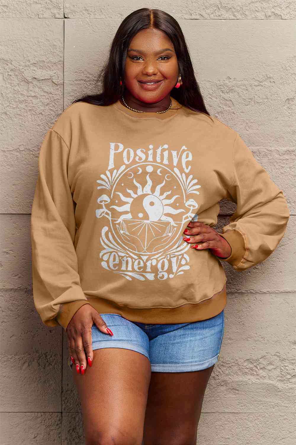 Simply Love Full Size POSITIVE ENERGY Graphic Sweatshirt BLUE ZONE PLANET